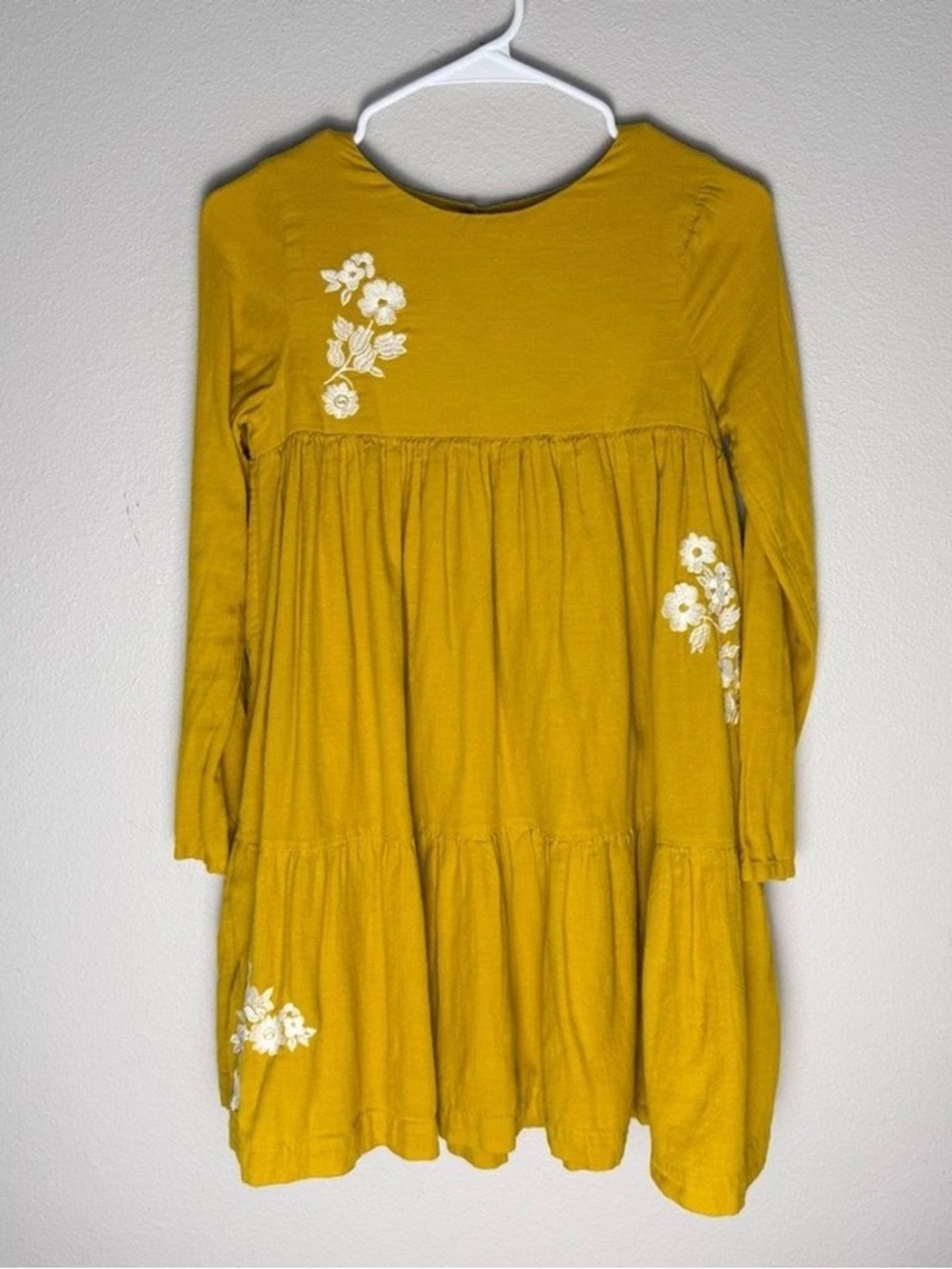 Mini Boden Mustard Yellow Floral Embroidered Long-Sleeve Dress